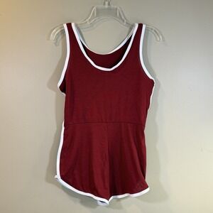 Burgundy Romper White Piping M Sporty Loungewear Travel Vacation Chic Casual EUC